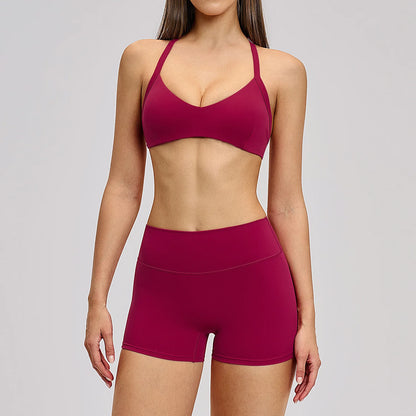 Women's Yoga Suit Breathable Quick-drying Gym Push Up Sports Set Shockproof Bra Hip Litting Leggings Shorts 2-piece Sports Set