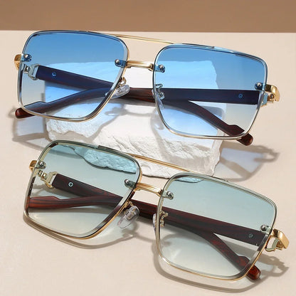 Fashion Retro Square Metal Shades Women's Original Brand Design Driving Sunglasses New Double Bridge Pilot Sun Glasses