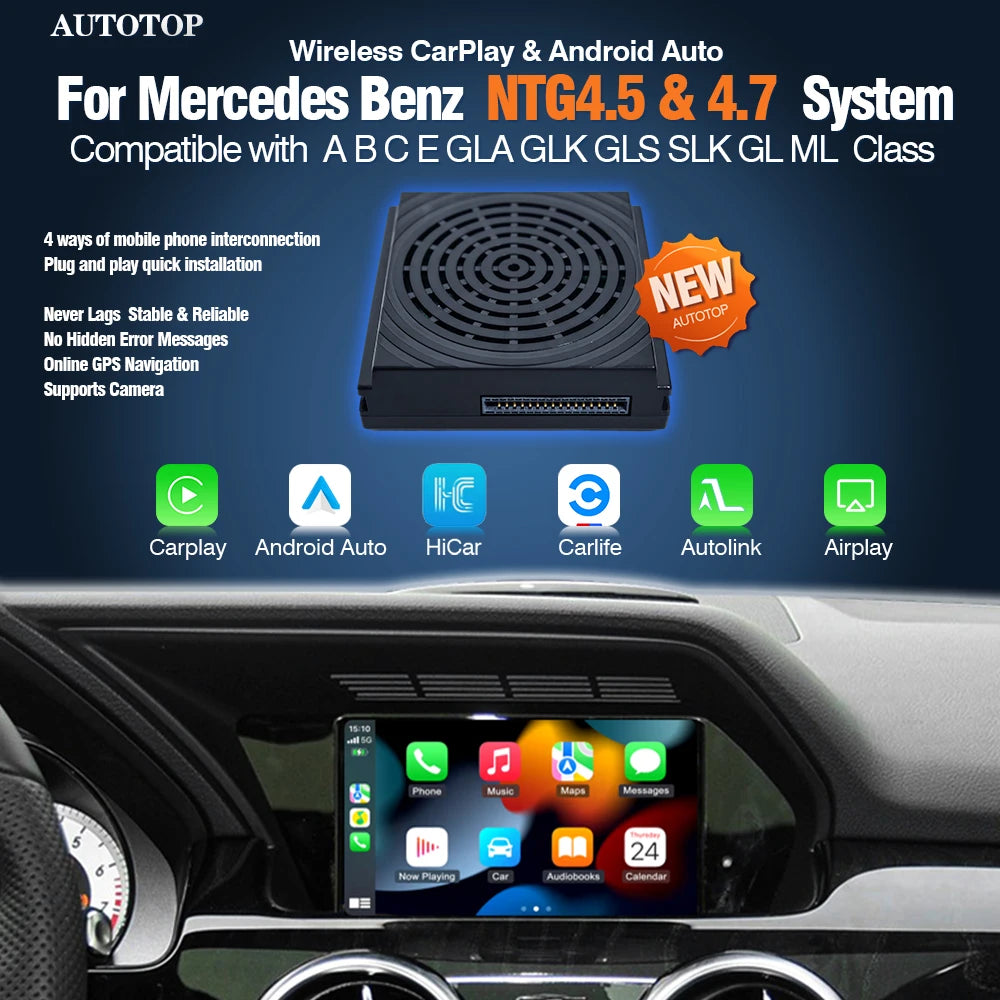 AUTOTOP Wireless CarPlay Android Auto for Mercedes Benz A B C E CLA GLA GLK ML Sprinter NTG4.5 Becker Module Navigation