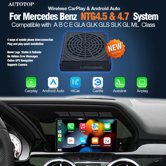 AUTOTOP Wireless CarPlay Android Auto for Mercedes Benz A B C E CLA GLA GLK ML Sprinter NTG4.5 Becker Module Navigation
