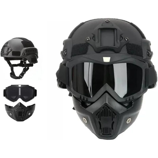 Military Tactical Full Face Helmet MICH ABS - Detachable Goggles & NVG Bracket for Riot Airsoft CS Outdoor Wargame Protective Ge