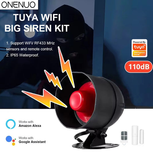 Tuya WiFi Siren Alarm System Wireless Loud Sound Alert Siren Kit Smart Life Siren Compatible With Alexa Google For Home Security