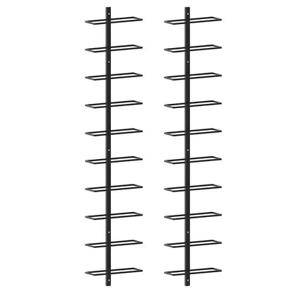 Set of 2 Black Metal Wall Mounted Wine Racks, Holds 20 Bottles, Wine Holder with Mounting Accessories Included
