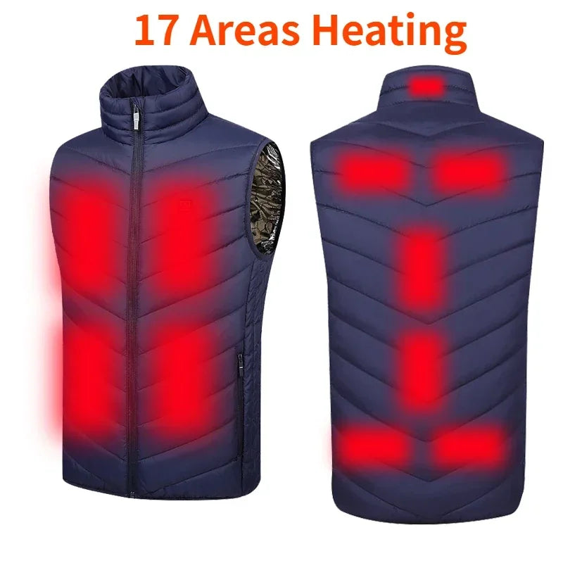17 Areas Self Heating Vest Four Switch Control Men Heating Jacket USB Electric Heated Clothing Women Thermal Vest Warm Winter