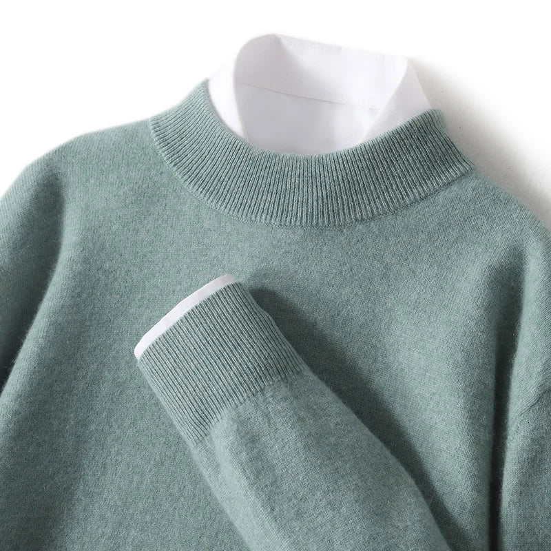 Autumn And Winter New 100% Pure Wool Men's Round Neck Thick Sweater Loose Knit Bottoming Shirt Cashmere Top