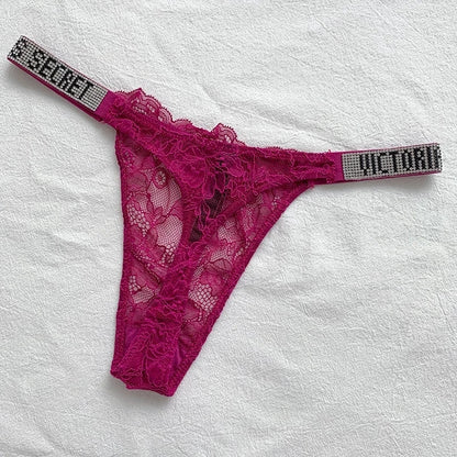 2025 New Sexy Pink Brand Lingerie Female Intimate Underwear Rise Women Panties Bra Rhinestone Letter Comfort Brief