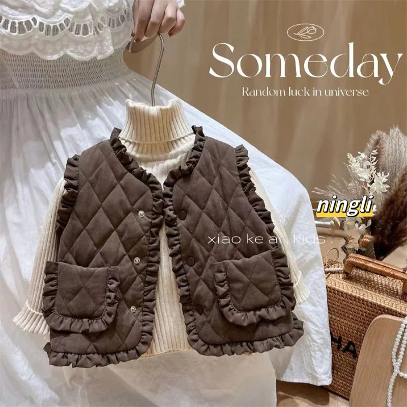 Girls Autumn Vest Children Fleece Thickened Winter Waistcoat New Kids Fashion Warm Padded Coats Toddler Casual Clothing 1-8Y