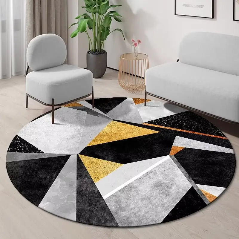 Geometric Round Carpet Non-slip Living Room Decoration Home Abstract Style Rug Washable Bedroom Mat for Children Soft Rugs