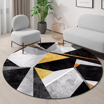 Geometric Round Carpet Non-slip Living Room Decoration Home Abstract Style Rug Washable Bedroom Mat for Children Soft Rugs