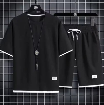 Men's Summer Waffle Set Brand Fashion Casual T-shirt Shorts Set Men's Sports Set Loose ComfortableSlow Running Quick Sports Suit