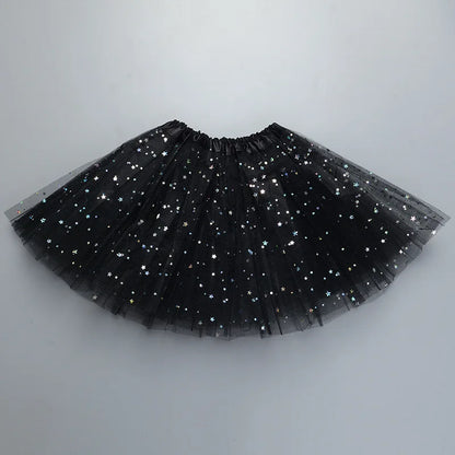 Kids Baby Star Glitter Dance Tutu Skirt For Girl Sequin 3 Layers Tulle Toddler Pettiskirt Children Chiffon 2-8T