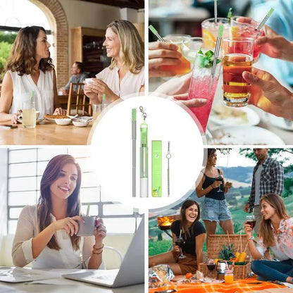 Reusable Straws Metal Collapsible Straws Portable Pocket Drinking Straws With Case And Cleaning Brush For School Travel