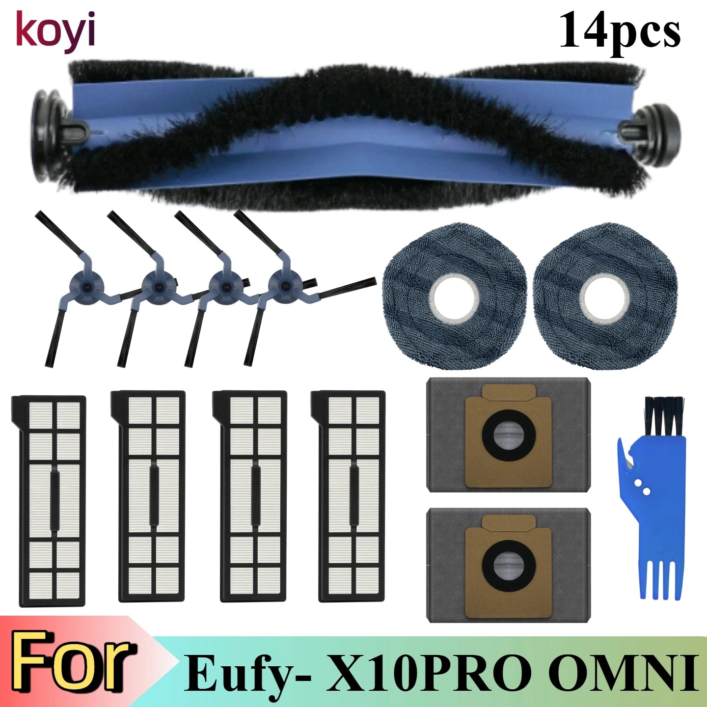 Replacement Parts Kit for Eufy X10 Pro Omni Robot Vacuum Accessories, Main Roller Brush Filters Dust Bags Side Brushes Mop Pads