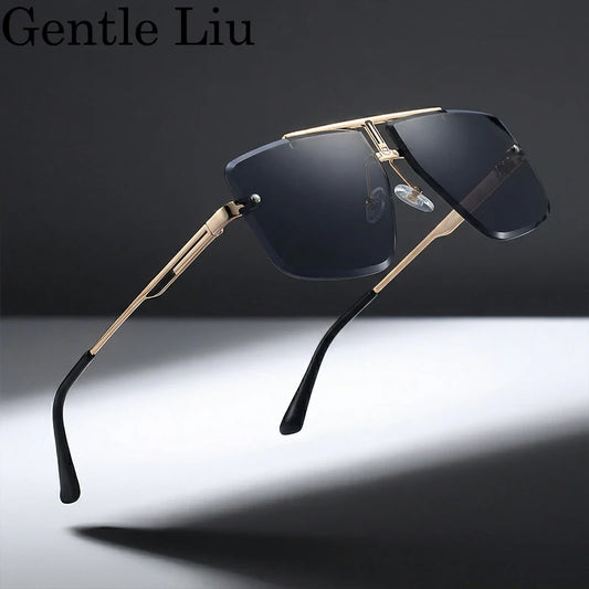Oversized Square Rimless Punk Sunglasses Men 2026 Luxury Brand Vintage Metal Frame Sun Glasses For Male Outdoor Fashion Eyewear