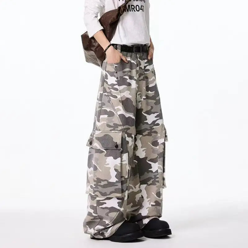 Camo Men's Baggy Jeans American Style Y2K Denim Pants Wide Leg Office-to-Street Trousers Outdoor Streetwear Hip-Hop Pants