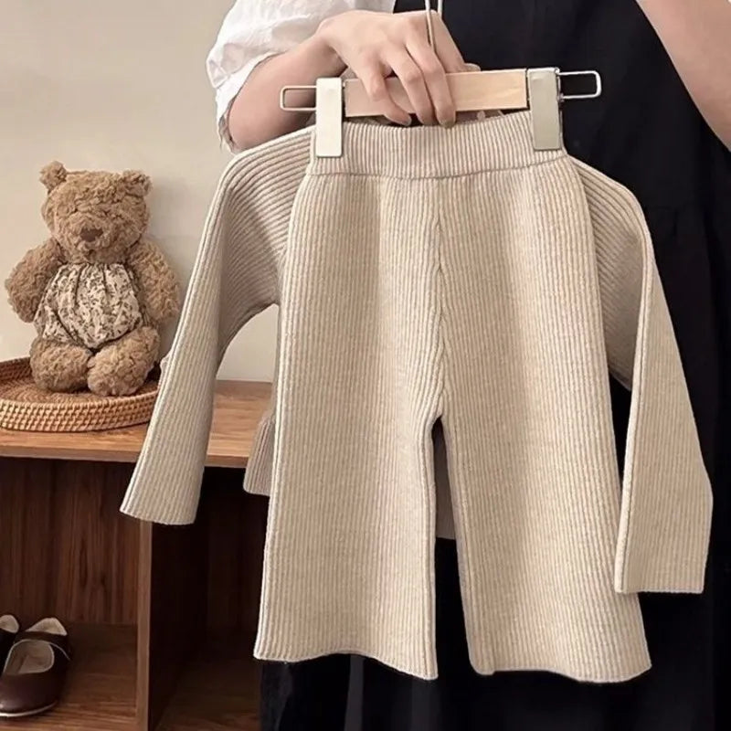 Girls' Clothing Set Spring and Autumn New Style Children's Fashion Bow Lace Knitted Cardigan Pants 2-piece Set