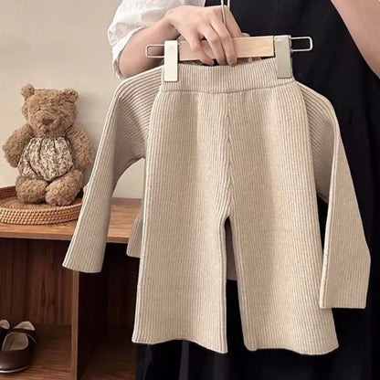 Girls' Clothing Set Spring and Autumn New Style Children's Fashion Bow Lace Knitted Cardigan Pants 2-piece Set