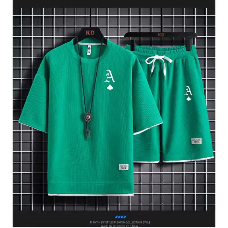 Fashionable casual men's sports suit short-sleeved T-shirt and outdoor summer sports shorts two-piece set daily casual