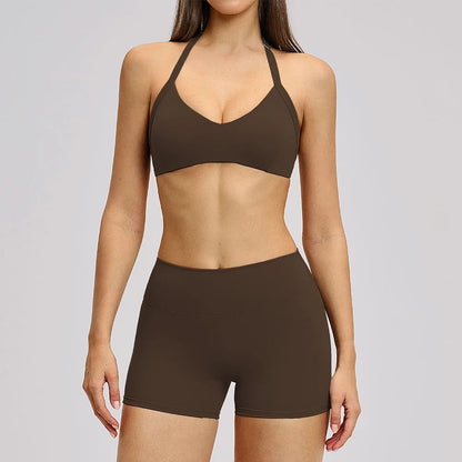 Women's Yoga Suit Breathable Quick-drying Gym Push Up Sports Set Shockproof Bra Hip Litting Leggings Shorts 2-piece Sports Set