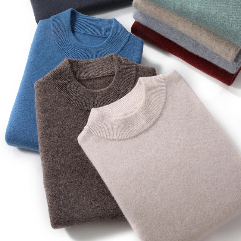 Autumn And Winter New 100% Pure Wool Men's Round Neck Thick Sweater Loose Knit Bottoming Shirt Cashmere Top