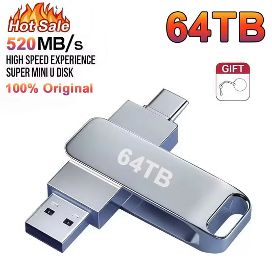 16TB USB 3.3 Flash Drive Metal High-Speed Pen Drive 8TB 4TB Waterproof Type-C USB Pen Drive For Computer Storage Devices