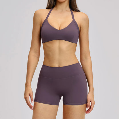 Women's Yoga Suit Breathable Quick-drying Gym Push Up Sports Set Shockproof Bra Hip Litting Leggings Shorts 2-piece Sports Set