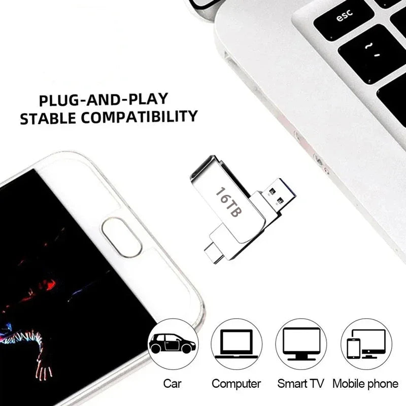 16TB USB 3.2 Flash Drive Metal High-Speed Pen Drive 8TB 4TB Waterproof Type-C USB Pen Drive For Computer Storage Devices