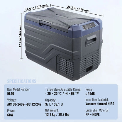 Succebuy Car Refrigerator Dual Zone Portable Freezer Car Refrigerator Fridge Adjustable Range 12/24V DC and A Compressor Freezer