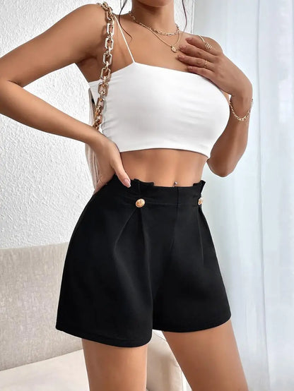 High-waisted wide-leg pants, casual women's short pants with a slimming effect
