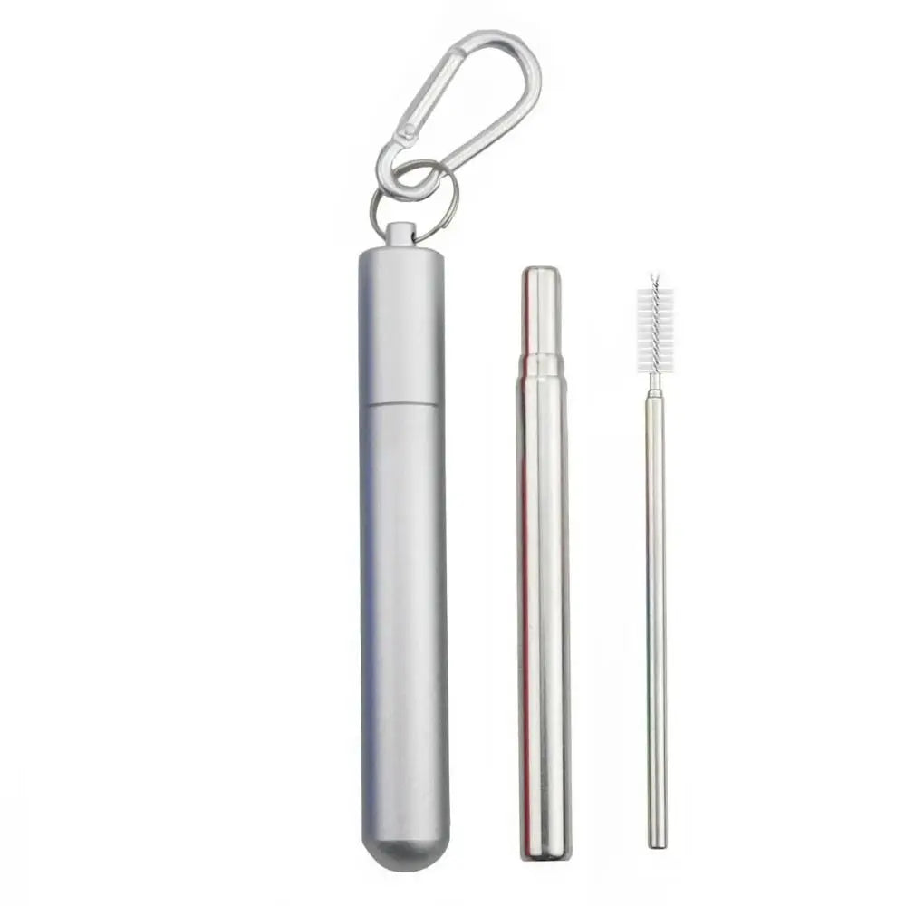 Stainless Steel Reusable Collapsible Straw Foldable Portable Metal Straw with Case with Cleaning Brush Telescopic Straw Travel