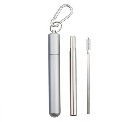 Stainless Steel Reusable Collapsible Straw Foldable Portable Metal Straw with Case with Cleaning Brush Telescopic Straw Travel