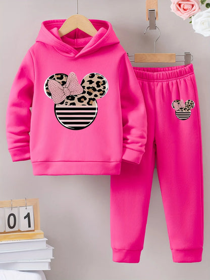 2sets Fashion exquisite girls Fall/Winter pattern printed with fleece warm lined hoodie and tracksuit pants