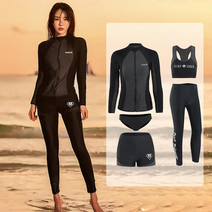 Womens Rash Guard Swimsuit Set Long Sleeve UV Protection Surfing Suit Bathing Swimming Tight T-Shirt Rashguard Gym Clothes