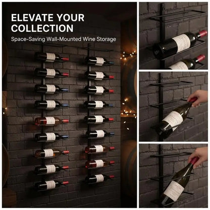 Set of 2 Black Metal Wall Mounted Wine Racks, Holds 20 Bottles, Wine Holder with Mounting Accessories Included
