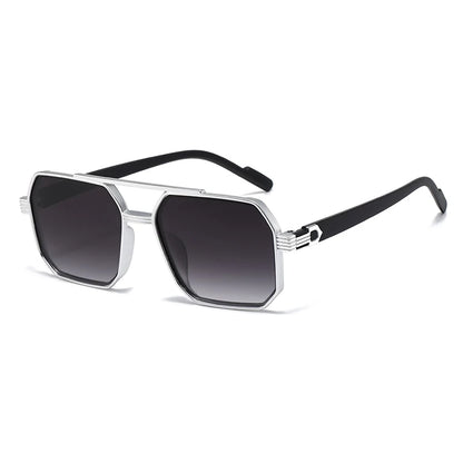 Car Sun Glasses New Fashion Double Beam Polygonal Sunglasses Retro Personalized Trendy Large Frame Eyewear European and American