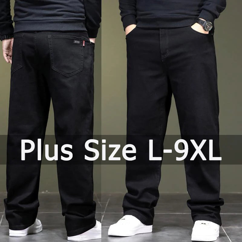 Man Black Jeans Big Size Denim Fabric Pants for Fat People 45-150kg Hombre Wide Leg Jeans Pantalon Homme