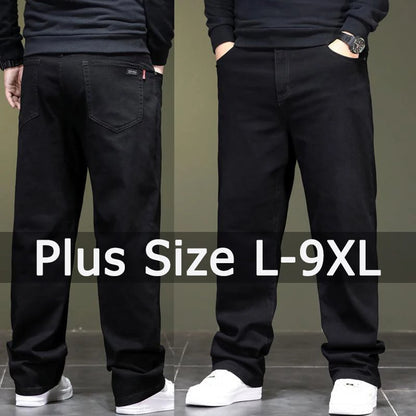 Man Black Jeans Big Size Denim Fabric Pants for Fat People 45-150kg Hombre Wide Leg Jeans Pantalon Homme