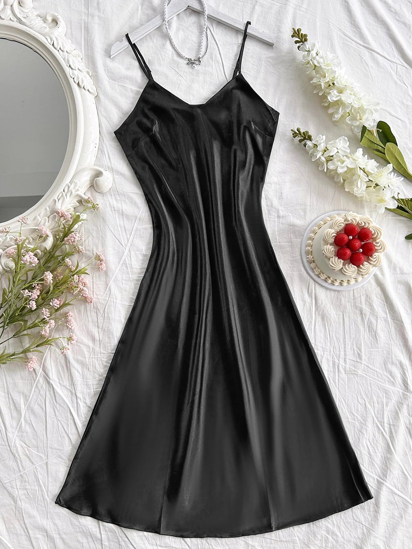 Elegant Women's Nightdress Sexy Comfortable Long Slip Dress Solid Color Pajamas For Women