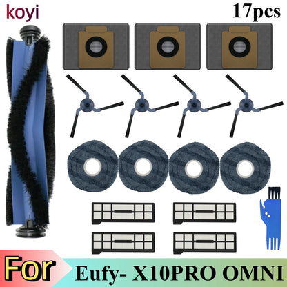 Replacement Parts Kit for Eufy X10 Pro Omni Robot Vacuum Accessories, Main Roller Brush Filters Dust Bags Side Brushes Mop Pads