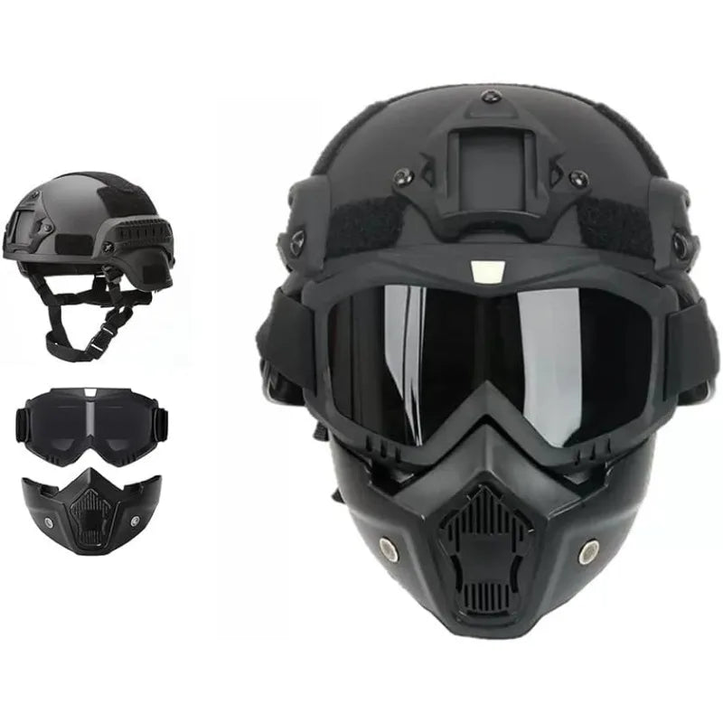 Military Tactical Full Face Helmet MICH ABS - Detachable Goggles & NVG Bracket for Riot Airsoft CS Outdoor Wargame Protective Ge