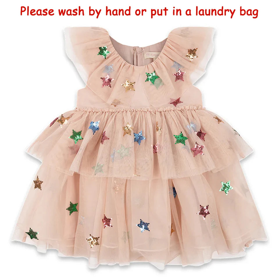 2024 Christmas KS Girls Princess Mesh Dress Kids Pretty Sequin Dresses Baby Cute Skirt Carnival Party Children Voile Dress Gifts