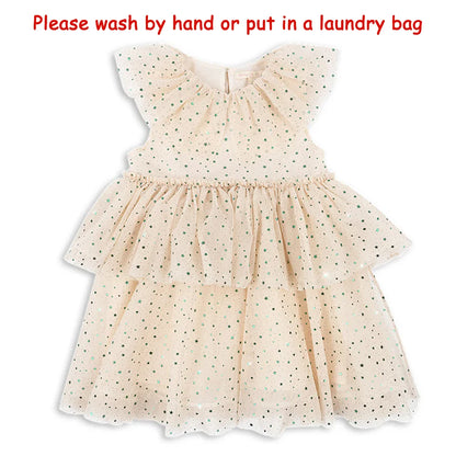 2024 Christmas KS Girls Princess Mesh Dress Kids Pretty Sequin Dresses Baby Cute Skirt Carnival Party Children Voile Dress Gifts