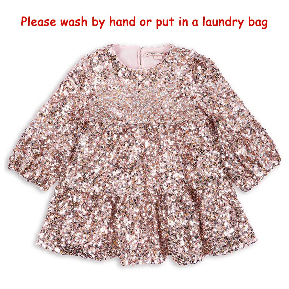 2024 Christmas KS Girls Princess Mesh Dress Kids Pretty Sequin Dresses Baby Cute Skirt Carnival Party Children Voile Dress Gifts