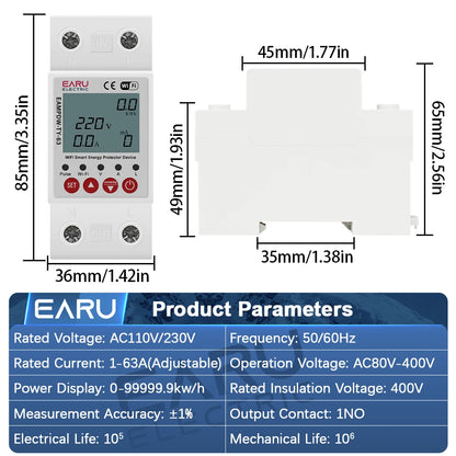 Tuya WiFi Smart Energy Meter Power kWh Meter Earth Leakage Over Under Voltage Protector Time Relay Device Switch Circuit Breaker