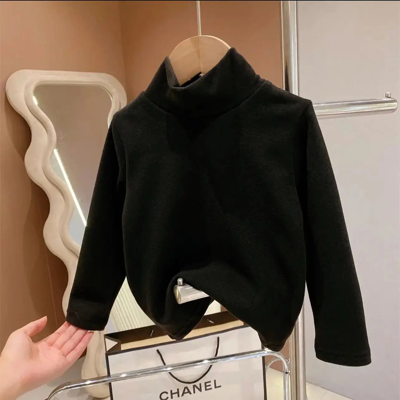 Baby Warm Top Boys and Girls Made Velvet Inner Solid Color Bottom Children's Autumn/Winter Half High Collar Long Sleeve T-shirt