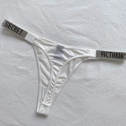 2025 New Sexy Pink Brand Lingerie Female Intimate Underwear Rise Women Panties Bra Rhinestone Letter Comfort Brief