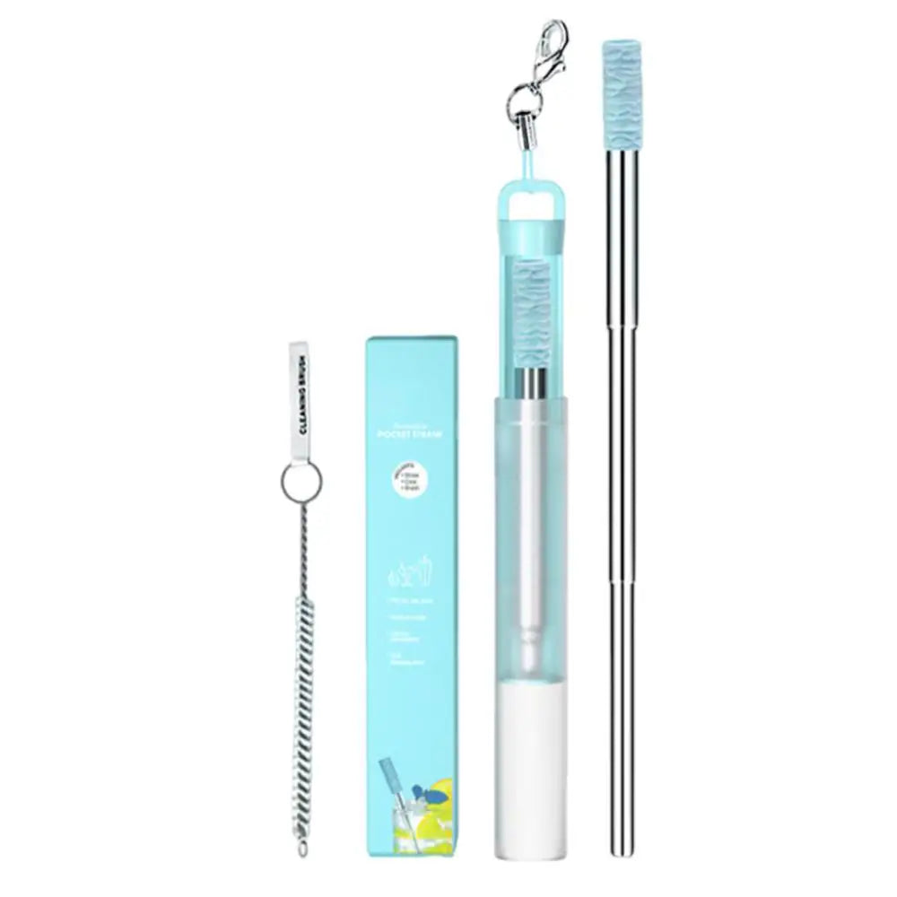 Reusable Straws Metal Collapsible Straws Portable Pocket Drinking Straws With Case And Cleaning Brush For School Travel
