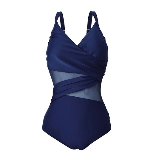 2025 New Sexy Plus Size One Piece Swimsuit Women Mesh Patchwork Bathing Suits Vintage Swimwear Summer Beach Wear Swim Suit M-4XL