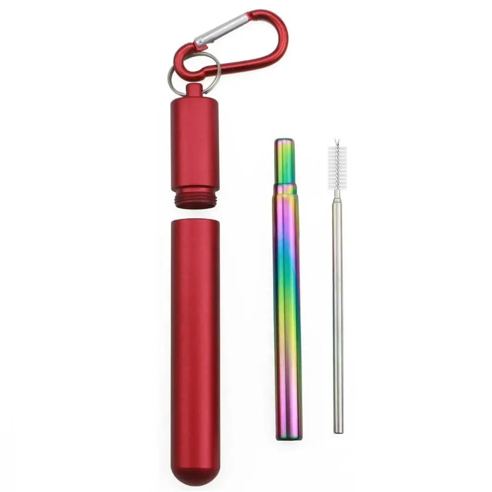 Stainless Steel Reusable Collapsible Straw Foldable Portable Metal Straw with Case with Cleaning Brush Telescopic Straw Travel
