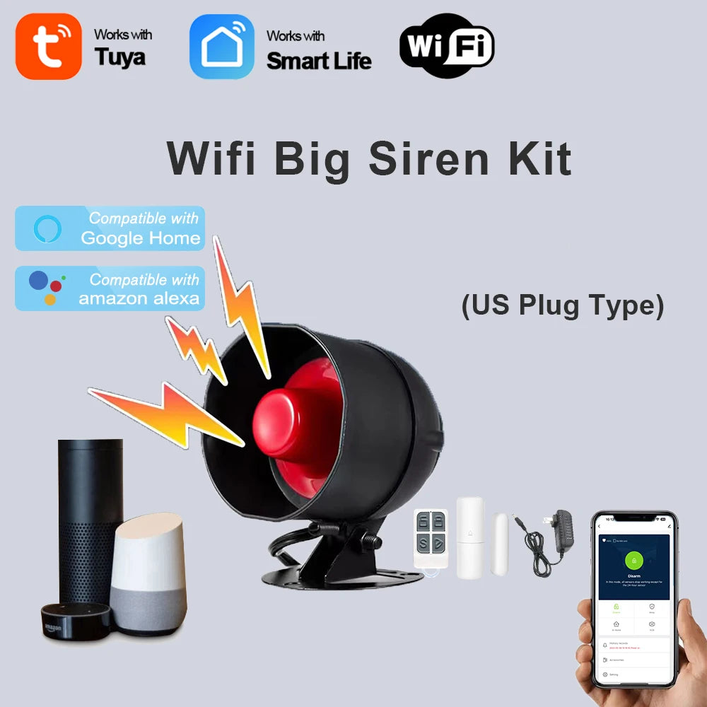Tuya WiFi Siren Alarm System Wireless Loud Sound Alert Siren Kit Smart Life Siren Compatible With Alexa Google For Home Security